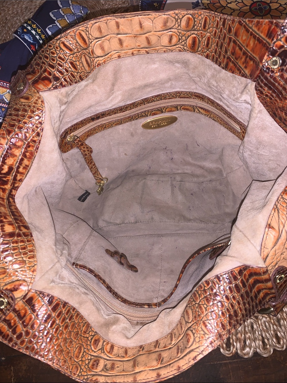 Brahmin Tan and Brown Croc-Embossed Leather Tote - Picture 9 of 12